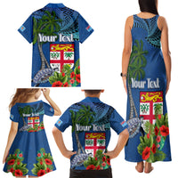 Personalised Fiji Independence Day Family Matching Tank Maxi Dress and Hawaiian Shirt Fijian Coat of Arms Palm and Hibiscus Tapa Pattern LT03 - Polynesian Pride