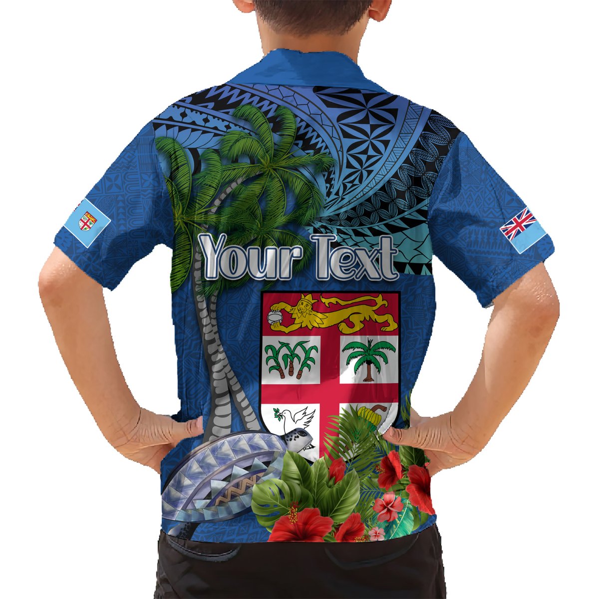 Personalised Fiji Independence Day Hawaiian Shirt Fijian Coat of Arms Palm and Hibiscus Tapa Pattern LT03 - Polynesian Pride
