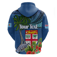Personalised Fiji Independence Day Hoodie Fijian Coat of Arms Palm and Hibiscus Tapa Pattern LT03 - Polynesian Pride