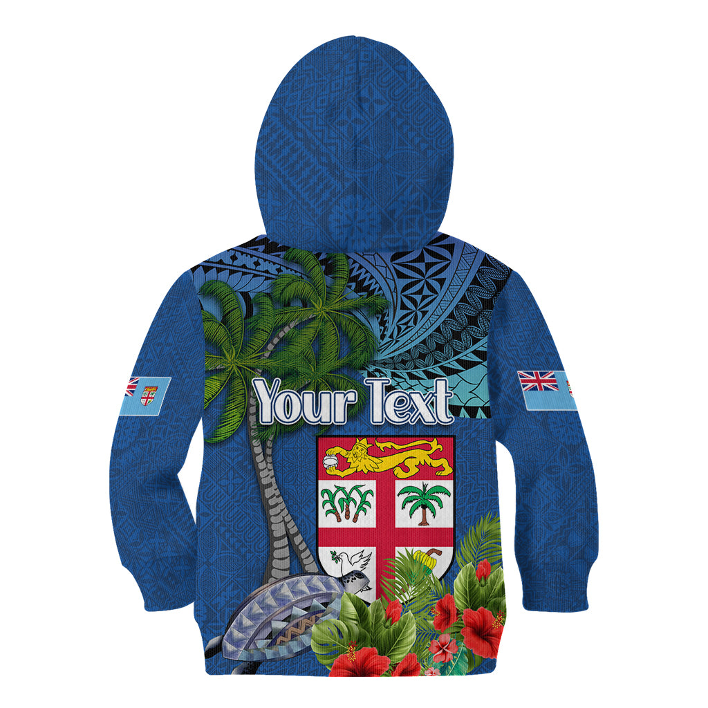 Personalised Fiji Independence Day Kid Hoodie Fijian Coat of Arms Palm and Hibiscus Tapa Pattern LT03 - Polynesian Pride