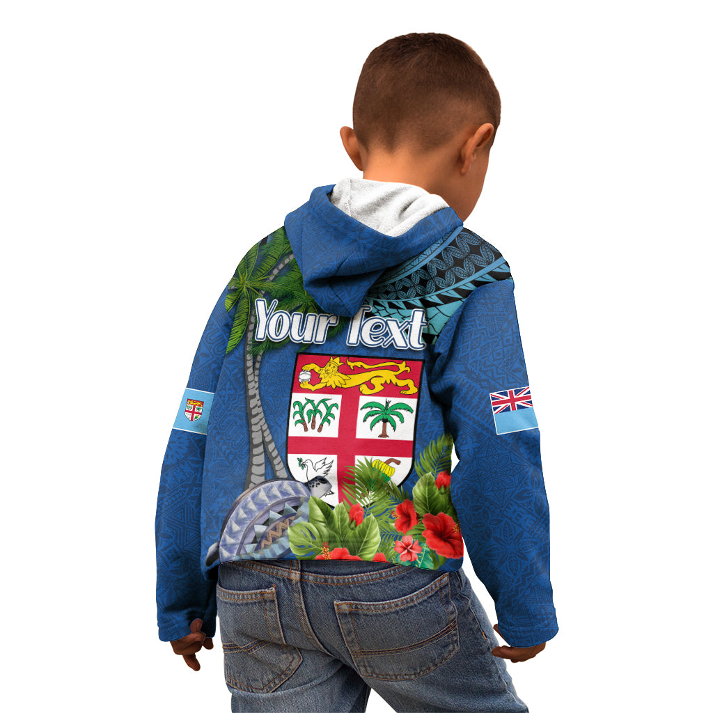 Personalised Fiji Independence Day Kid Hoodie Fijian Coat of Arms Palm and Hibiscus Tapa Pattern LT03 - Polynesian Pride
