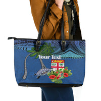 Personalised Fiji Independence Day Leather Tote Bag Fijian Coat of Arms Palm and Hibiscus Tapa Pattern LT03 - Polynesian Pride