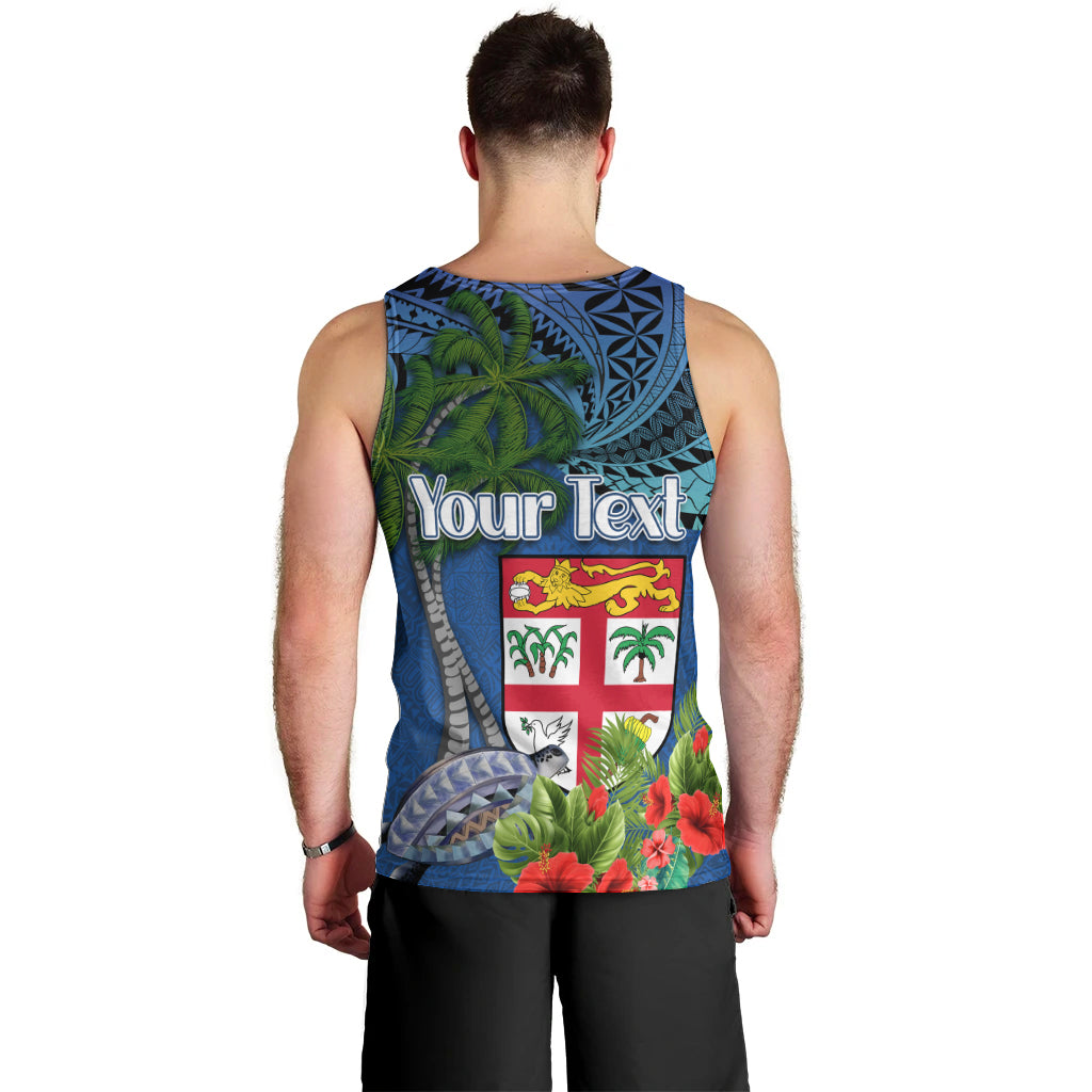Personalised Fiji Independence Day Men Tank Top Fijian Coat of Arms Palm and Hibiscus Tapa Pattern LT03 - Polynesian Pride