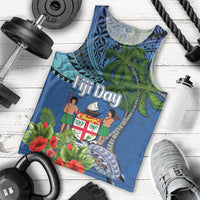 Personalised Fiji Independence Day Men Tank Top Fijian Coat of Arms Palm and Hibiscus Tapa Pattern LT03 - Polynesian Pride