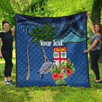 Personalised Fiji Independence Day Quilt Fijian Coat of Arms Palm and Hibiscus Tapa Pattern LT03 - Polynesian Pride