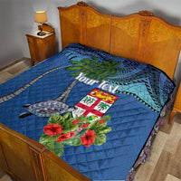 Personalised Fiji Independence Day Quilt Fijian Coat of Arms Palm and Hibiscus Tapa Pattern LT03 - Polynesian Pride