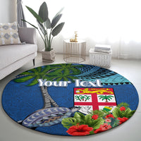 Personalised Fiji Independence Day Round Carpet Fijian Coat of Arms Palm and Hibiscus Tapa Pattern LT03 - Polynesian Pride