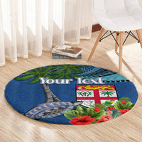 Personalised Fiji Independence Day Round Carpet Fijian Coat of Arms Palm and Hibiscus Tapa Pattern LT03 - Polynesian Pride