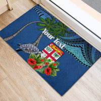 Personalised Fiji Independence Day Rubber Doormat Fijian Coat of Arms Palm and Hibiscus Tapa Pattern LT03 - Polynesian Pride