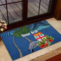Personalised Fiji Independence Day Rubber Doormat Fijian Coat of Arms Palm and Hibiscus Tapa Pattern LT03 - Polynesian Pride