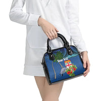 Personalised Fiji Independence Day Shoulder Handbag Fijian Coat of Arms Palm and Hibiscus Tapa Pattern LT03 - Polynesian Pride
