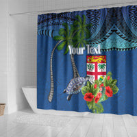 Personalised Fiji Independence Day Shower Curtain Fijian Coat of Arms Palm and Hibiscus Tapa Pattern LT03 - Polynesian Pride