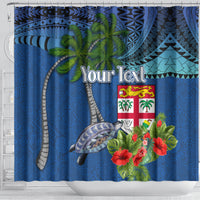 Personalised Fiji Independence Day Shower Curtain Fijian Coat of Arms Palm and Hibiscus Tapa Pattern LT03 - Polynesian Pride
