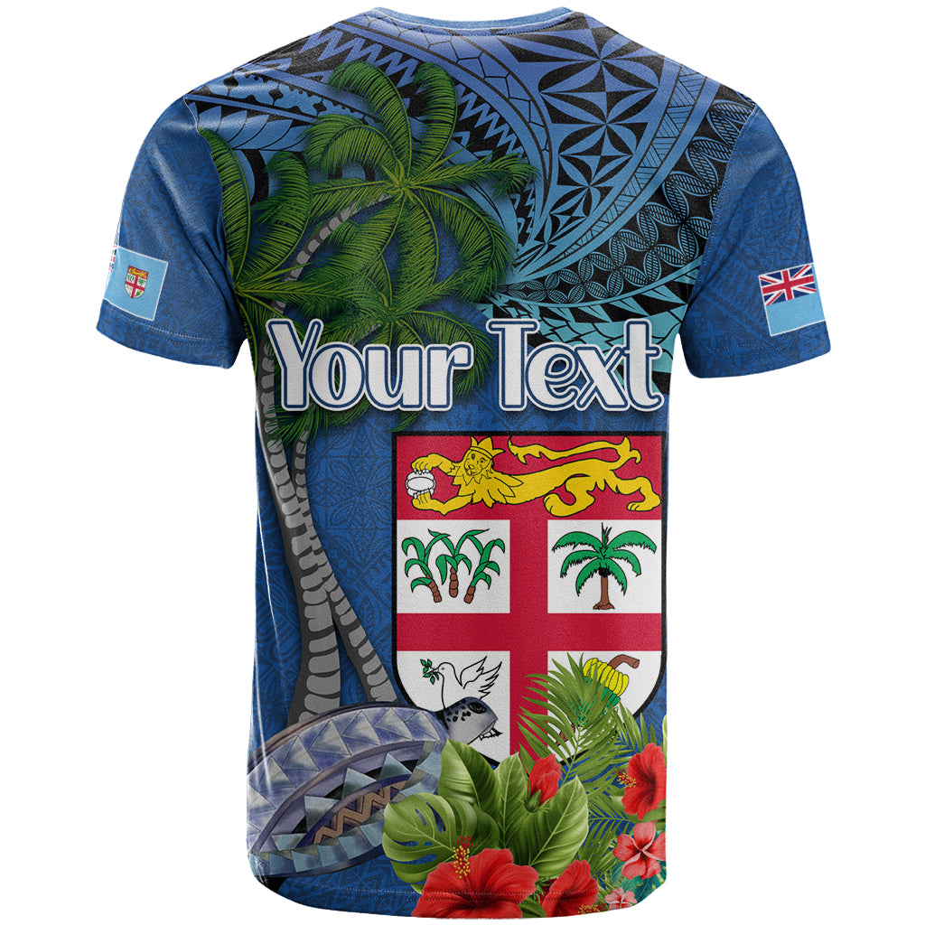 Personalised Fiji Independence Day T Shirt Fijian Coat of Arms Palm and Hibiscus Tapa Pattern LT03 - Polynesian Pride