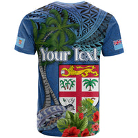 Personalised Fiji Independence Day T Shirt Fijian Coat of Arms Palm and Hibiscus Tapa Pattern LT03 - Polynesian Pride
