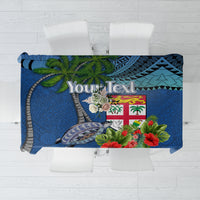 Personalised Fiji Independence Day Tablecloth Fijian Coat of Arms Palm and Hibiscus Tapa Pattern LT03 Blue - Polynesian Pride