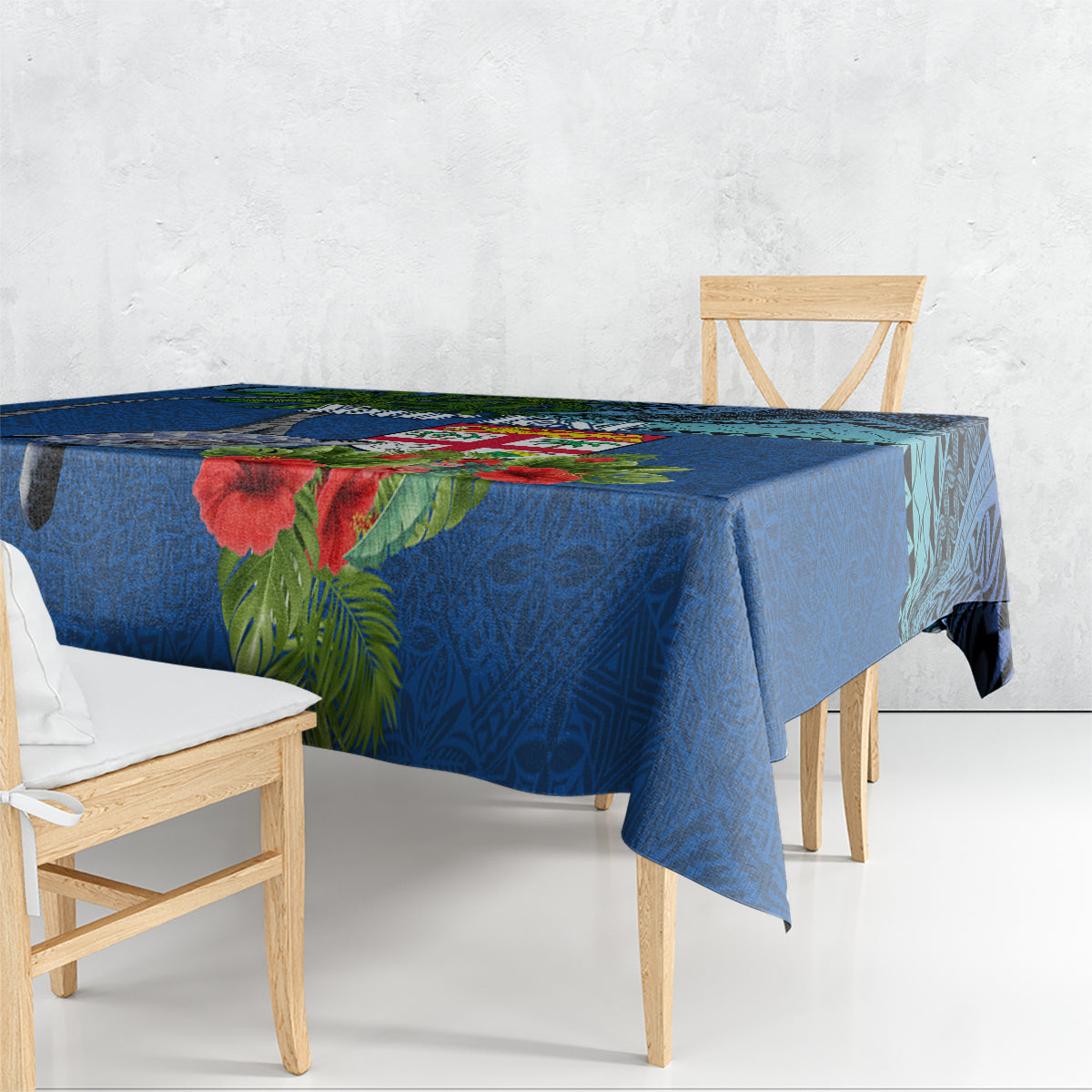 Personalised Fiji Independence Day Tablecloth Fijian Coat of Arms Palm and Hibiscus Tapa Pattern LT03 - Polynesian Pride