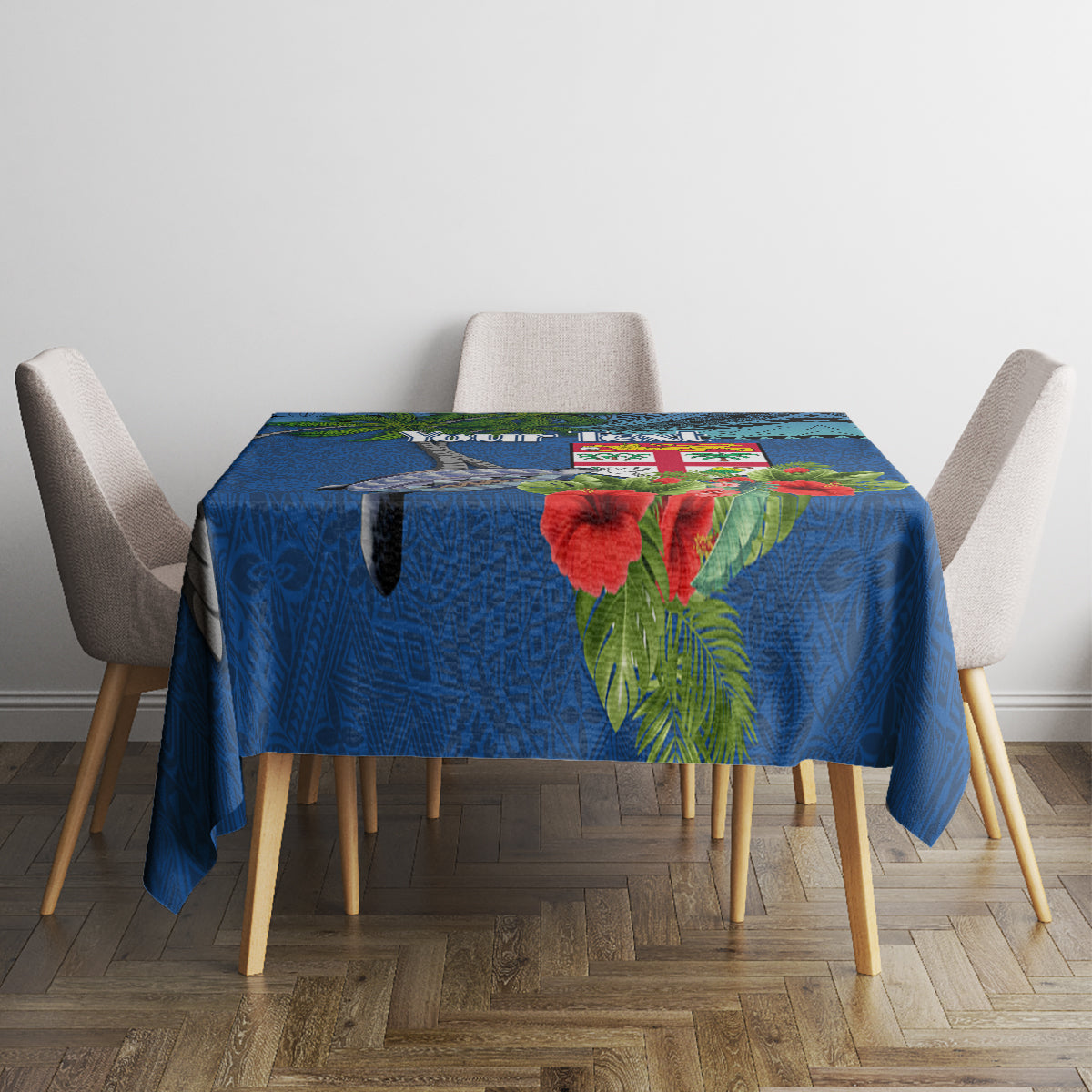 Personalised Fiji Independence Day Tablecloth Fijian Coat of Arms Palm and Hibiscus Tapa Pattern LT03 - Polynesian Pride