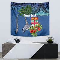 Personalised Fiji Independence Day Tapestry Fijian Coat of Arms Palm and Hibiscus Tapa Pattern LT03 - Polynesian Pride