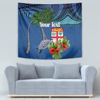 Personalised Fiji Independence Day Tapestry Fijian Coat of Arms Palm and Hibiscus Tapa Pattern LT03 - Polynesian Pride