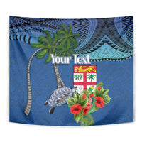 Personalised Fiji Independence Day Tapestry Fijian Coat of Arms Palm and Hibiscus Tapa Pattern LT03 - Polynesian Pride