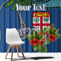 Personalised Fiji Independence Day Window Curtain Fijian Coat of Arms Palm and Hibiscus Tapa Pattern LT03 - Polynesian Pride