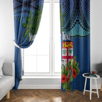 Personalised Fiji Independence Day Window Curtain Fijian Coat of Arms Palm and Hibiscus Tapa Pattern LT03 - Polynesian Pride