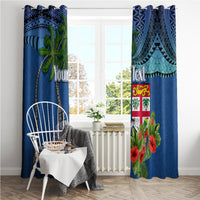 Personalised Fiji Independence Day Window Curtain Fijian Coat of Arms Palm and Hibiscus Tapa Pattern LT03 - Polynesian Pride