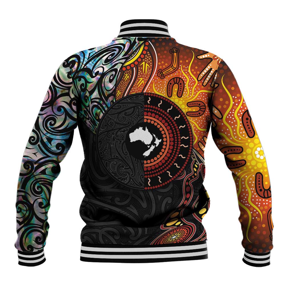New Zealand and Australia Together Baseball Jacket Maori Tattoo Paua Shell mix Aboriginal Pattern