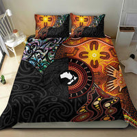 New Zealand and Australia Together Bedding Set Maori Tattoo Paua Shell mix Aboriginal Pattern