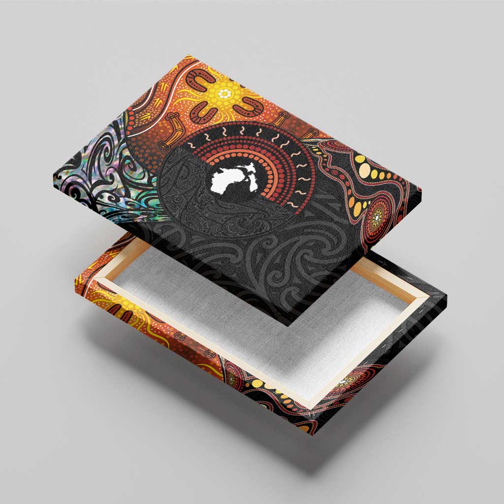 New Zealand and Australia Together Canvas Wall Art Maori Tattoo Paua Shell mix Aboriginal Pattern
