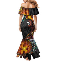 New Zealand and Australia Together Family Matching Mermaid Dress and Hawaiian Shirt Maori Tattoo Paua Shell mix Aboriginal Pattern LT03 - Polynesian Pride