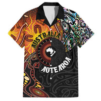 New Zealand and Australia Together Family Matching Off Shoulder Maxi Dress and Hawaiian Shirt Maori Tattoo Paua Shell mix Aboriginal Pattern LT03 Dad's Shirt - Short Sleeve Black - Polynesian Pride