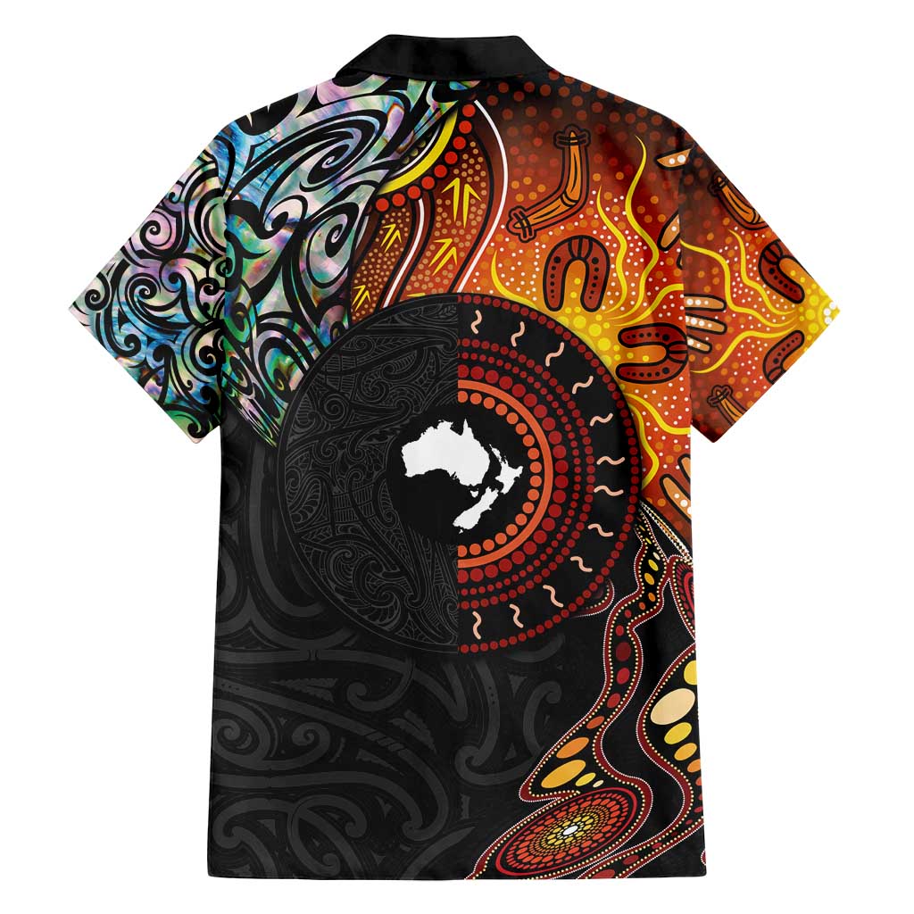 New Zealand and Australia Together Family Matching Off Shoulder Maxi Dress and Hawaiian Shirt Maori Tattoo Paua Shell mix Aboriginal Pattern LT03 - Polynesian Pride