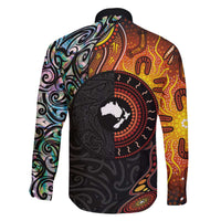 New Zealand and Australia Together Family Matching Off Shoulder Short Dress and Hawaiian Shirt Maori Tattoo Paua Shell mix Aboriginal Pattern LT03 - Polynesian Pride