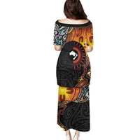 New Zealand and Australia Together Family Matching Puletasi and Hawaiian Shirt Maori Tattoo Paua Shell mix Aboriginal Pattern LT03 - Polynesian Pride
