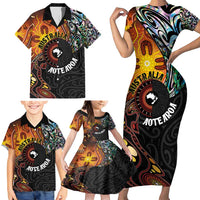 New Zealand and Australia Together Family Matching Short Sleeve Bodycon Dress and Hawaiian Shirt Maori Tattoo Paua Shell mix Aboriginal Pattern LT03 - Polynesian Pride