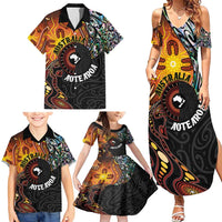 New Zealand and Australia Together Family Matching Summer Maxi Dress and Hawaiian Shirt Maori Tattoo Paua Shell mix Aboriginal Pattern LT03 - Polynesian Pride
