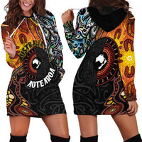 New Zealand and Australia Together Hoodie Dress Maori Tattoo Paua Shell mix Aboriginal Pattern LT03 - Polynesian Pride