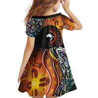 New Zealand and Australia Together Kid Short Sleeve Dress Maori Tattoo Paua Shell mix Aboriginal Pattern LT03 - Polynesian Pride