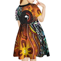 New Zealand and Australia Together Kid Short Sleeve Dress Maori Tattoo Paua Shell mix Aboriginal Pattern LT03 - Polynesian Pride
