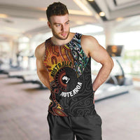 New Zealand and Australia Together Men Tank Top Maori Tattoo Paua Shell mix Aboriginal Pattern LT03 Black - Polynesian Pride