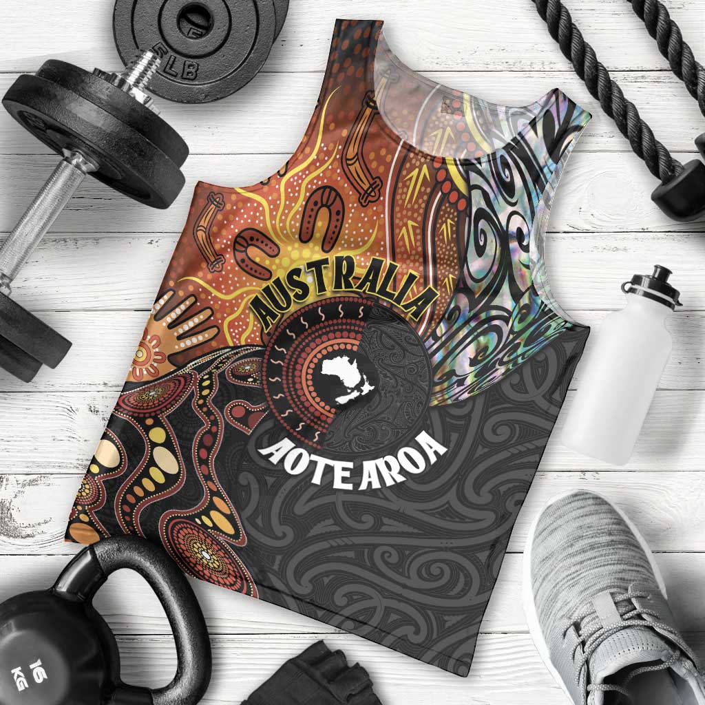 New Zealand and Australia Together Men Tank Top Maori Tattoo Paua Shell mix Aboriginal Pattern LT03 - Polynesian Pride