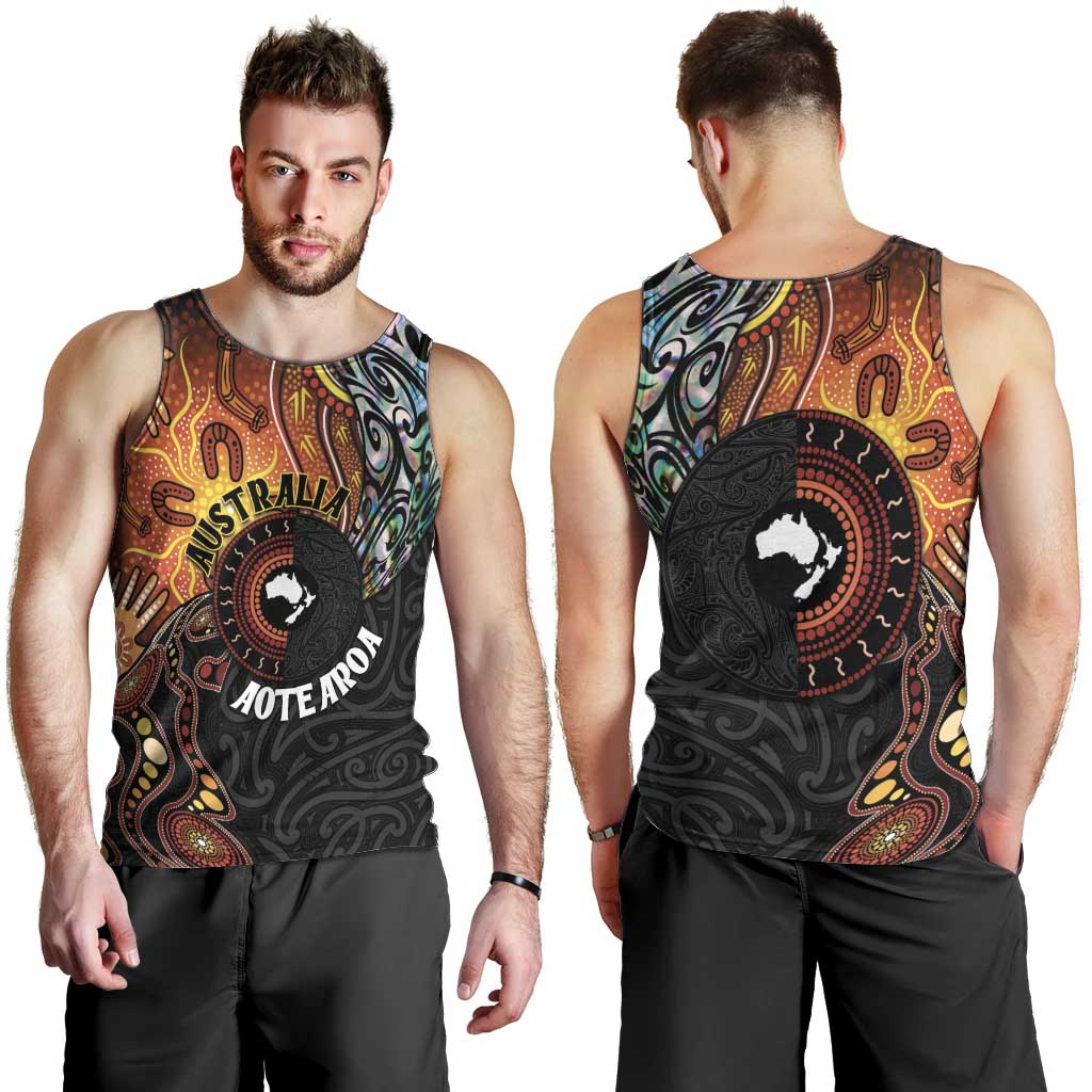 New Zealand and Australia Together Men Tank Top Maori Tattoo Paua Shell mix Aboriginal Pattern LT03 - Polynesian Pride