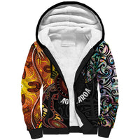 New Zealand and Australia Together Sherpa Hoodie Maori Tattoo Paua Shell mix Aboriginal Pattern LT03 Unisex Black - Polynesian Pride