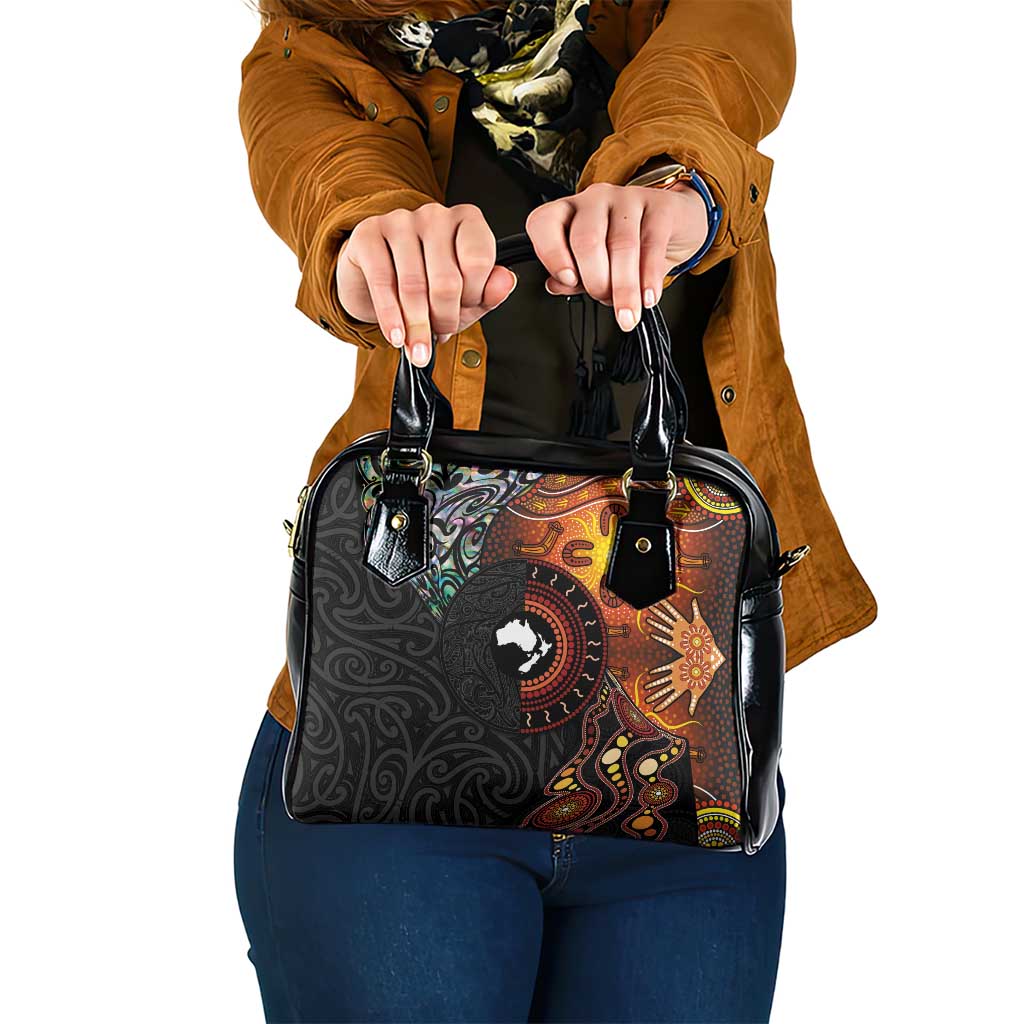 New Zealand and Australia Together Shoulder Handbag Maori Tattoo Paua Shell mix Aboriginal Pattern