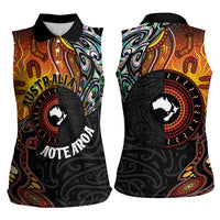New Zealand and Australia Together Women Sleeveless Polo Shirt Maori Tattoo Paua Shell mix Aboriginal Pattern LT03 - Polynesian Pride