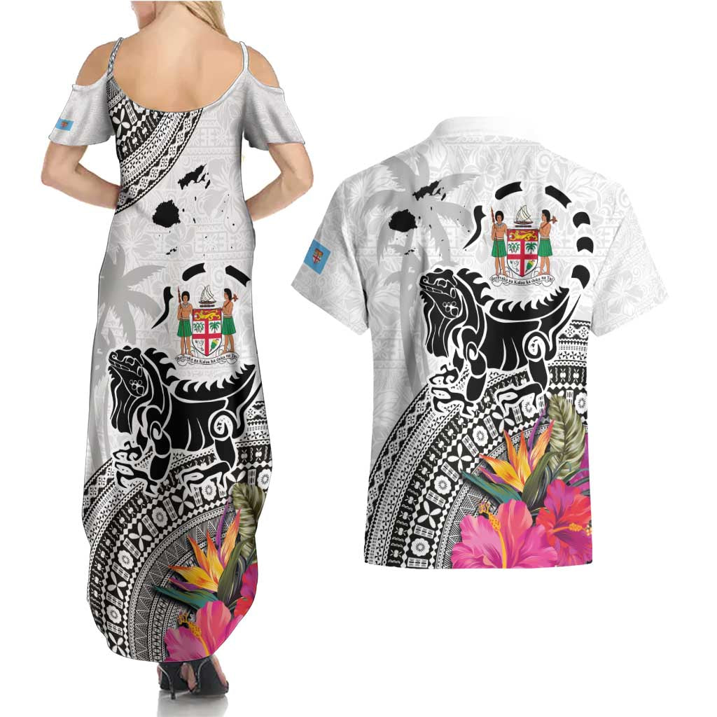 Fiji Iguana Couples Matching Summer Maxi Dress and Hawaiian Shirt Tapa Tribal Tattoo and Hibiscus LT03 - Polynesian Pride