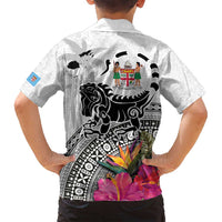 Fiji Iguana Family Matching Long Sleeve Bodycon Dress and Hawaiian Shirt Tapa Tribal Tattoo and Hibiscus LT03 - Polynesian Pride