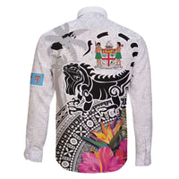 Fiji Iguana Family Matching Off The Shoulder Long Sleeve Dress and Hawaiian Shirt Tapa Tribal Tattoo and Hibiscus LT03 - Polynesian Pride
